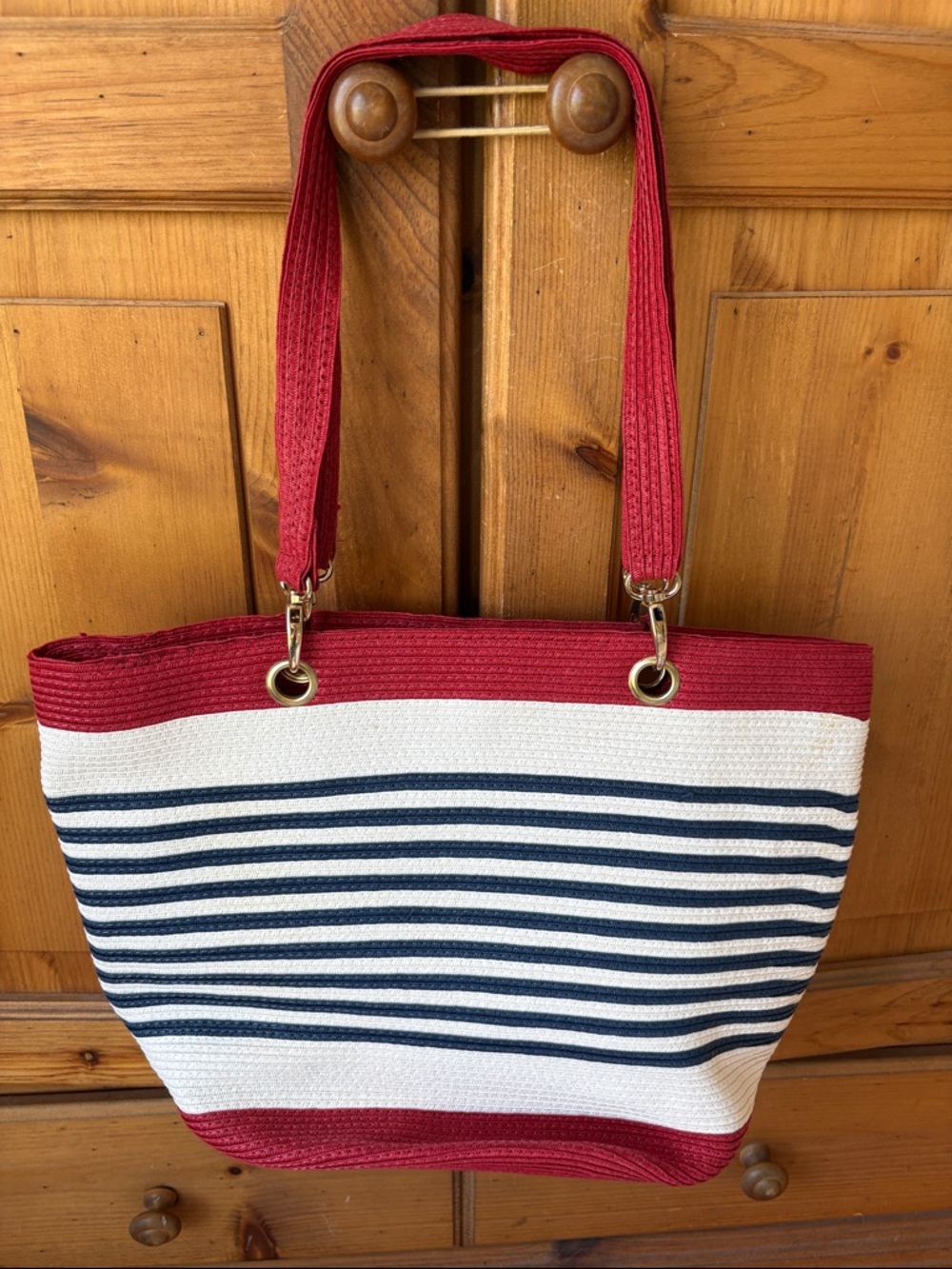 Striped Red & Navy Casual Women's Tote Bag